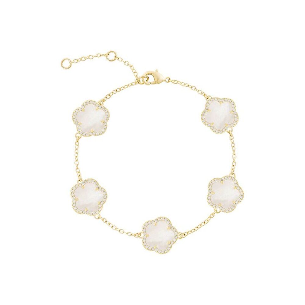 Jankuo Flower 14K Plated Mother Of Pearl Cz Station Bracelet